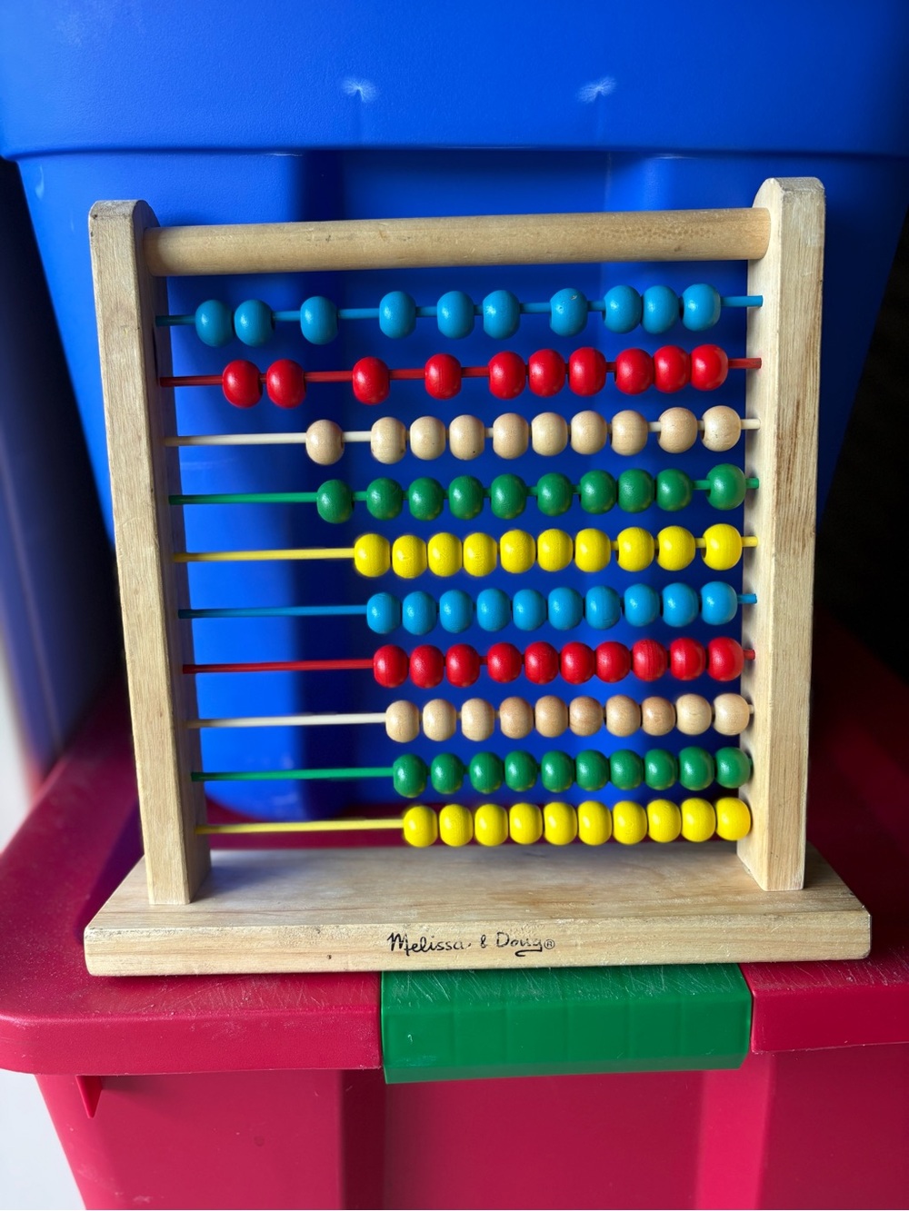 Melissa & Doug Wooden Math Abacus with Blue, Red, Natural, Green, Yellow Beads